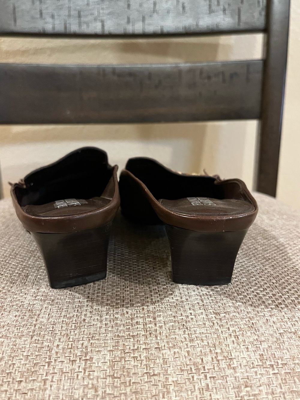 Franco Sarto kitten heel mules. Leather & leopard print calf hair. Brown. 8 - Picture 7 of 12
